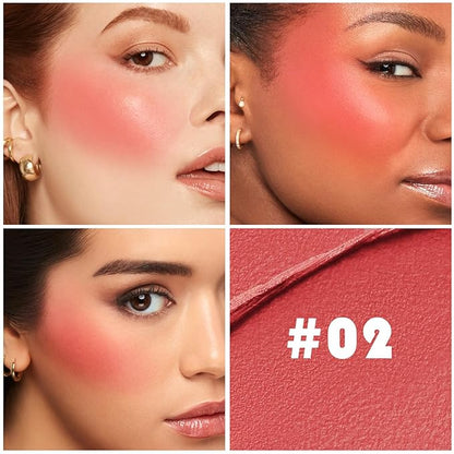 Matte Cream Blush Stick for Cheeks,Blendable Color,Long Lasting Blusher,Highly Pigmented,Non-Greasy，Multi-Stick