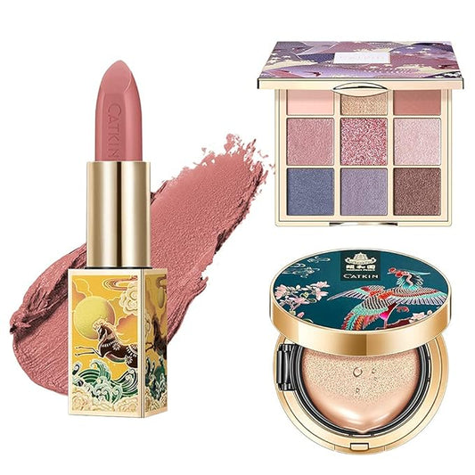 CATKIN 3Pcs Makeup Set Includes BB Cream Air Cushion Foundation C01, Matte Lipstick CO157 and Eyeshadow Palette C08