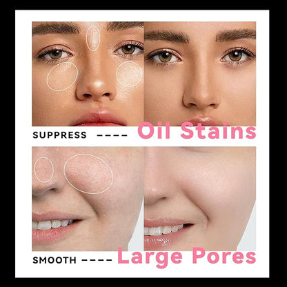 Oil Control Primer Balm, Jelly Face Pressed Powder 3D Blurring Balm Matte Concealer Cream Setting Powder, 12H Waterproof Lightweight Long Lasting Flawless Skin Matte Primer for All Skin Types