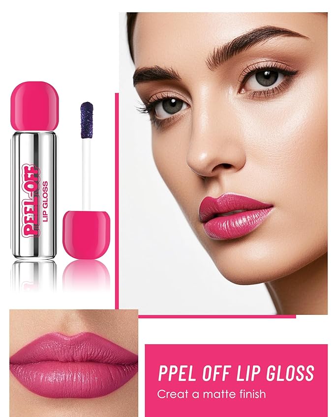 Peel Off Lip Stain, Matte Nude Liquid Lip Stain Peel Off Lip Liner Tattoo Non Stick Lip Gloss, Long Lasting Waterproof Red Lip Tint Lipstick Intense Lip Color Highly Pigmented for Women Lip Makeup-01