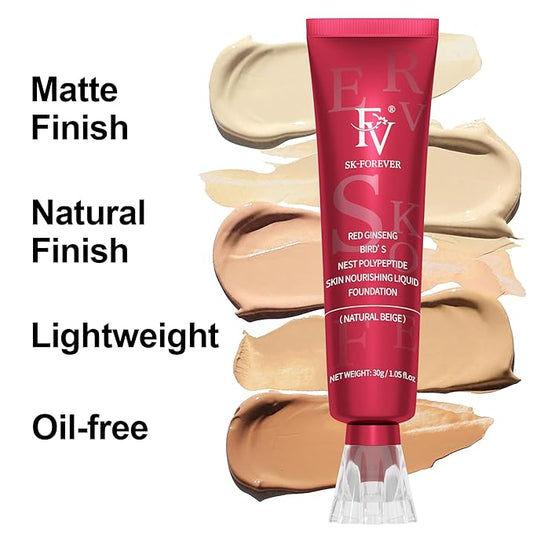 FV Matte Liquid Foundation and Translucent Loose Powder, Waterproof Formula for Oily to Normal Skin Types