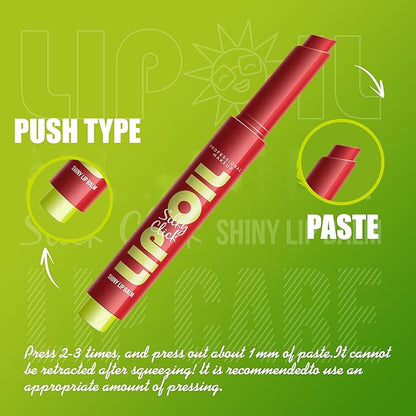 Press Lipstick Lip Oil Slick Click, Shining Hydrating Jelly Solid Lip Gloss, Mirror Glass Lip Glaze Moisturizing Lipstick Solid Water Gloss Lip Tint, Vivid Color Glossy Lip Makeup, 06