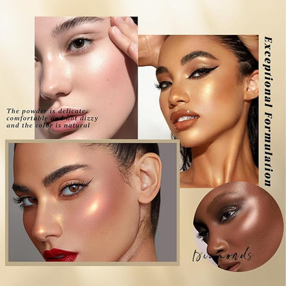 Multichrome Face Highlighter Palette Makeup, Blendable Shimmer High Glossy Natural Glow Highlighter Facial Illuminator Palette, Long Lasting Sparkling Baked Powder Highlighter Blush Makeup
