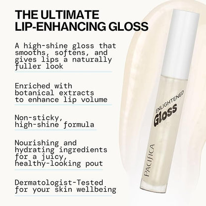 Pacifica Plumping Lip Gloss – Sugar Cake Flavored Shimmering Gold Hydrating Lip Oil Balm, No Tingle Lip Plumper with Shea Butter, Non-Sticky High Shine Sweet Finish, Vegan & Cruelty-Free 0.14oz