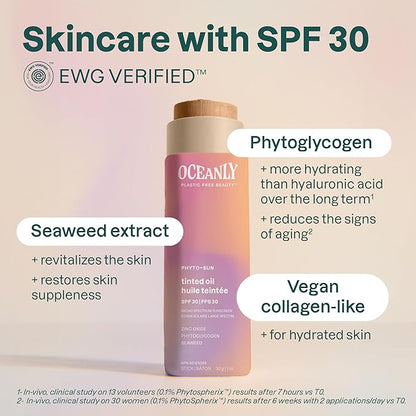 ATTITUDE Oceanly Tinted Oil Stick with SPF 30, EWG Verified, Plastic-Free, Broad Spectrum UVA/UVB Protection with Zinc Oxide, Universal Tint, Unscented, 1 Ounce