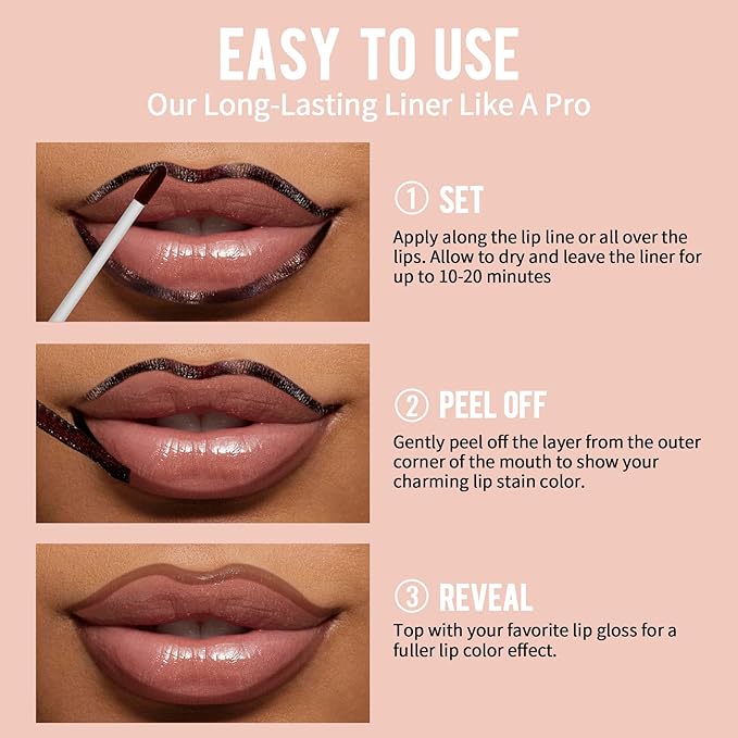 iMethod Lip Stain - Lip Liner Stain, Natural Long Lasting Lip Stain Peel Off, Waterproof Stay On All Day, Transfer-Proof, Highly Pigmented, Instant Peel Off Lip Stain Color, Nude Pink