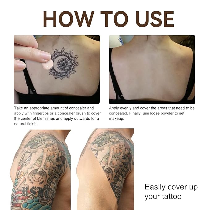 Tattoo Cover Up,Waterproof Invisible Concealer Body Leg Bruise Stretch Scar Dark Spots Vitiligo Skin Makeup Waterproof,Professional Long Lasting Tattoo Cover Up Suitable for Men and Women,2 Pcs Color