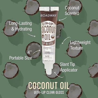 Ruby Kisses Broadway Vita-Lip Clear Lip Gloss (Coconut Oil 6 Pack), Ultra-Hydrating & Soothing Formula with Vitamin Oils, High-Shine Non-Sticky Finish, Healing Glossy Lip Balm Locks in Moisture