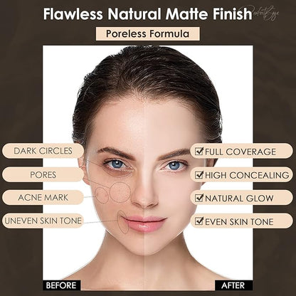 FOCALLURE PerfectBase Lasting Poreless Liquid Foundation, Medium to Full Coverage with Matte Finish, Covers Blemishes & Under-Eye Circles for All Skin Types, YL13 NUDE