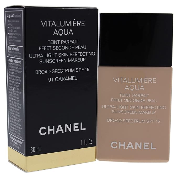 Chanel Vitalumiere Aqua Ultra Light Skin Perfecting Make Up SPF 15-91 Caramel Women Foundation 1 oz