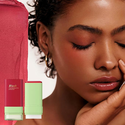 Blush Stick for Cheeks and Lips with Built-In Blending Sponge, On-the-Go Glow Blush, Hydrating Solid Cheek Tint, Multi-use Blush Makeup Stick, Tinted Moisture Sticks (Color:01#Hot Red)
