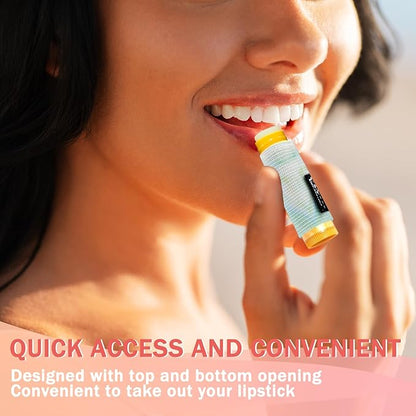 WK IEASON - Lip Balm Holder Keychain Clip On Lipstick Sleeve Chapstick Sleeve Holder Keychain (strip print)