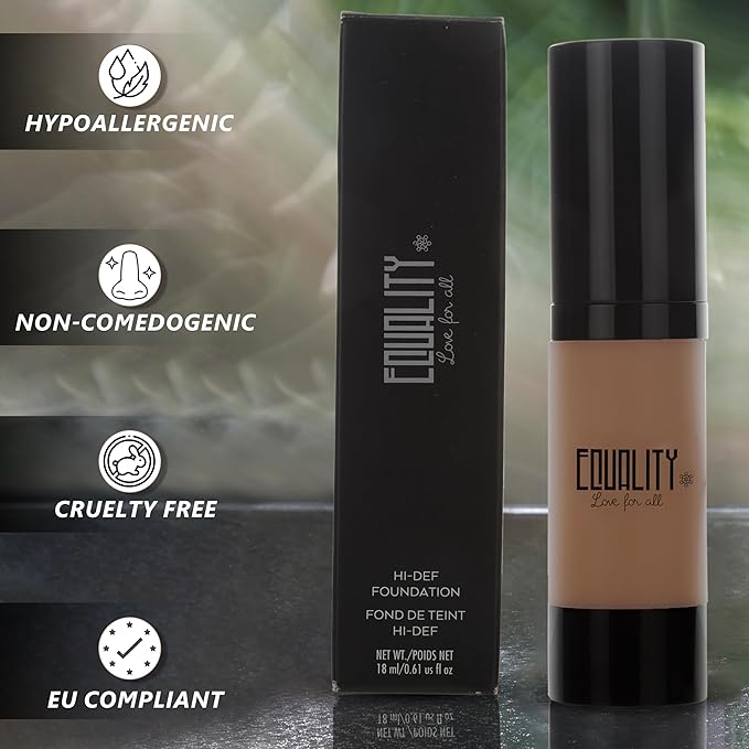 EQUALITY HI-DEF Foundation, Water resistant, Medium to Full coverage, Dewy finish non-matt, 12 hour wear Shine control, Cruelty Free, Paraben Free, 18ml/0.61 US Fl Oz - C85