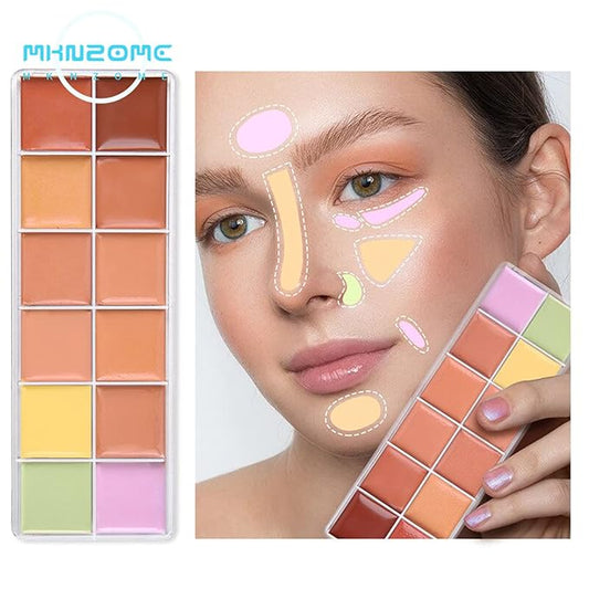 Professional Makeup Cream Contour Palette, Joyeee 12 Colours Concearler Full Coverage & Makeup Brush Set Contour Concearler Palette Contouring Face Make Up Gift for Women Girls