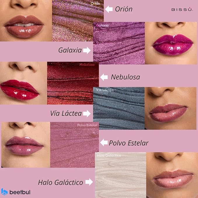 Bissú Glitter Lip Gloss - 6 different Buildable Shades, Non-Sticky, Cruelty-Free, Long-Lasting Shine 0.14 oz (02 Polvo Estelar, Large)