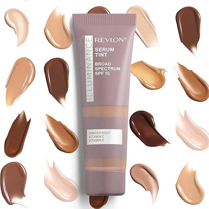 Revlon Illuminance Tinted Serum, Triple Hyaluronic Acid, Evens Out Skin Tone Over Time and Hydrates All Day, SPF 15, 201 Creamy Natural, 0.94 fl oz.