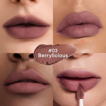 ITY Velvet Matte Finish Lip Stain-Mousse Textured Lip Clay, Nude Shade, Conceals Lip Lines, Rich Pigment Lip Tint Lipsticks, 0.14 oz (4g) in Berrylicious