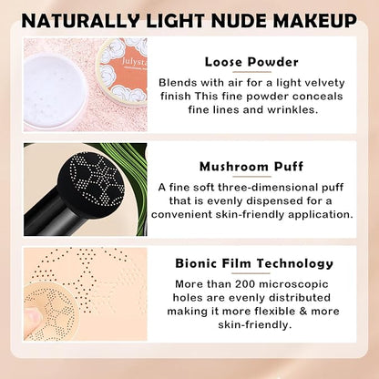 CAHIUYOA 2PCS Mushroom Head Air Cushion CC Cream Foundation Pink Setting Powder Loose Powder Makeup Set Long Lasting Oil Control Loose Setting Powder Moisturizing BB Cream Full Coverage Foundation