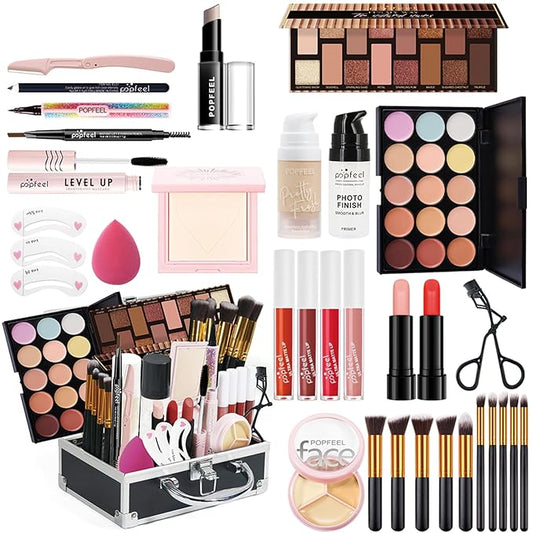 All in One Makeup Kits for Women Girls Holiday Make-up Gift Sets Xmas Essential Bundle Include Eyeshadow Palette Lipstick Blush Concealer Eyeliner Mascara Foundation Brush Eyebrow Pencil