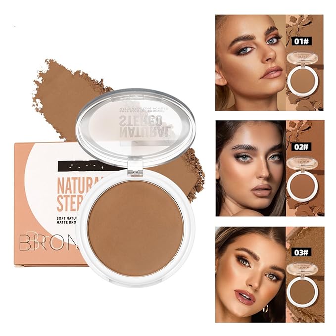 MAEPEOR Matte Bronzer Powder 6 Colors Buildable Natural Contour Bronzer Long Lasting Sweat Proof Face Bronzered Powder (Color 01)