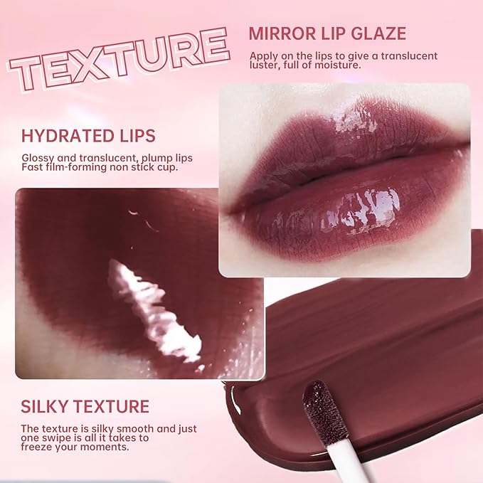 Nourishing Lip Gloss with Brown Lip Liner Combo Set, Moisturizing High Shine Lip Glow Oil Fresh Lightweight Lip Care, Glossy Plumper Lip Gloss for Women, Long Wear Liquid Lipstick Makeup Kit#3