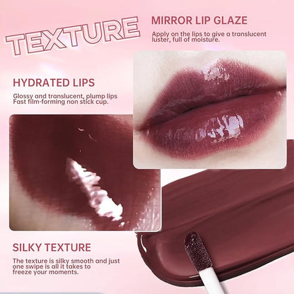 Nourishing Lip Gloss with Brown Lip Liner Combo Set, Moisturizing High Shine Lip Glow Oil Fresh Lightweight Lip Care, Glossy Plumper Lip Gloss for Women, Long Wear Liquid Lipstick Makeup Kit#3