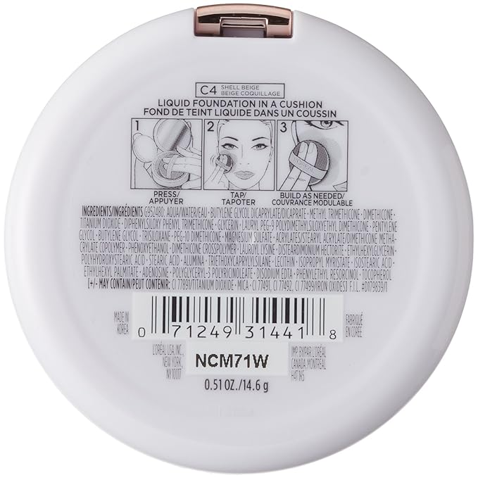 L'Oréal Paris True Match Lumi Cushion Foundation, C4 Shell Beige, 0.51 oz.