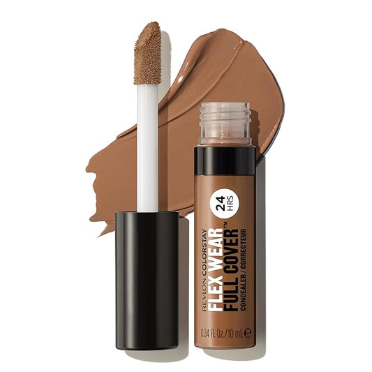Revlon ColorStay Flex Wear, Full Cover Non-Creasing Concealer, Infused with Hyaluronic Acid & Vitamin E, Flexible Longwear, 076 Caramel, 0.34 Fl Oz