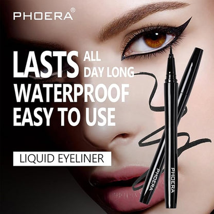 PHOERA Foundation Makeup for Wome Full Coverage Foundation Set,PHOERA Eye Makeup Kit, Include Eyebrow Pencil,Eyeliner and Eyebrow Gel Clear,Face Primer Foundation Brush Powder Brush