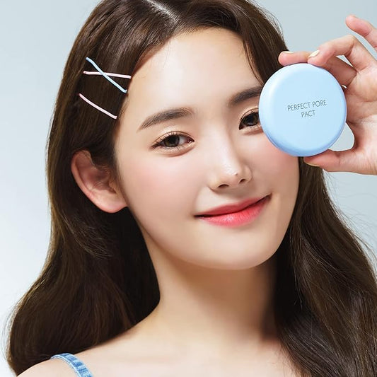 THESAEM Saemmul Perfect Pore Pact - Sebum Control Makeup Pressed Powder Pact, Pore Minimization, Plant-Based Setting Finishing Powder to Absorb Sweat and Prevent Clumps, with Mirror & Puff 12g, 2 Pack