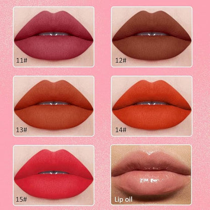 5Pcs Matte Velvet Liquid Lip Gloss Set, Liquid Lip Sticks + 1Pcs Lip Oil Set, Red Lipstick Collection, Rich Colors Long-Lasting Wear Not Fade Waterproof Lip Stain for All Skin Types (set3