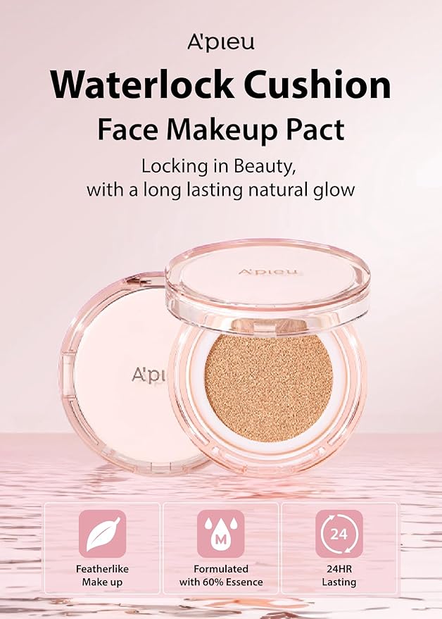 A'PIEU Waterlock Cushion Foundation No.21 Light Beige Semi-Matte Natural Coverage Glow Finish Foundation for Lasting Moisture, 3-Layered Hyaluronic Acid, Paraben-Free