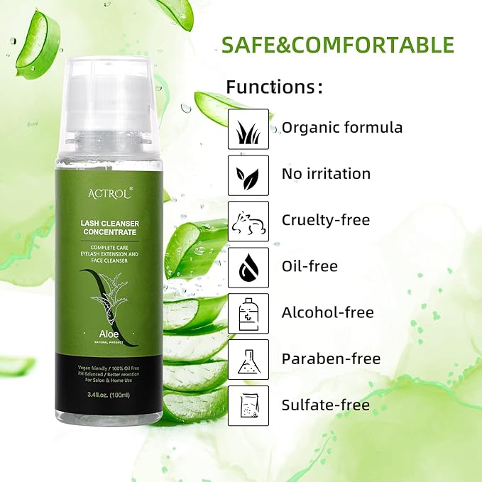 Eyelash Shampoo Concentrate 100ml Lash Extensions Cleanser Concentrate Aloe Foaming Shampoo DIY Paraben & Sulfate Free Wash for Extensions Lashes with Salon Home Care-Makes