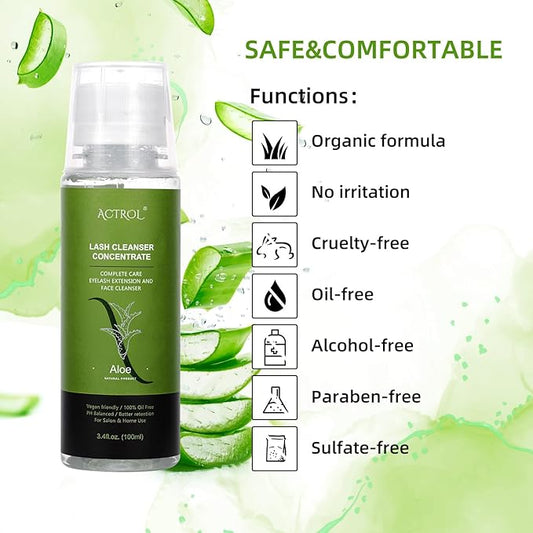 Eyelash Shampoo Concentrate 100ml Lash Extensions Cleanser Concentrate Aloe Foaming Shampoo DIY Paraben & Sulfate Free Wash for Extensions Lashes with Salon Home Care-Makes
