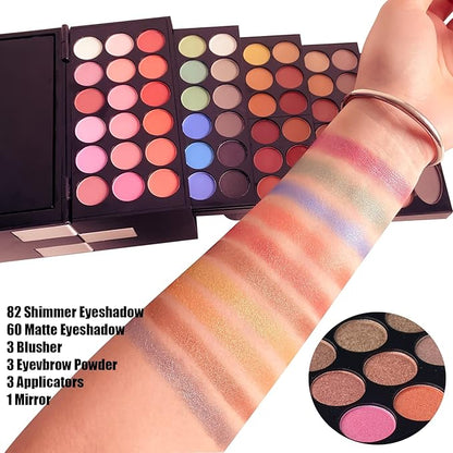 All In One Makeup Kit For Women Full Kit -142 Colors Shimmer Matte Eyeshadow Palette,3 Blusher,3 Eyebrow Powder,3 Applicators and Mirror Make Up Kit for Teens Women Gift Set (148 Makeup Kit)