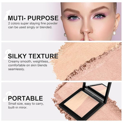 Boobeen Blush Contour Highlighter Makeup Palette, 2 Color Shimmer Smooth Powder Palette for Blush, Highlighting, Contouring the Face, Blendable Compact Highlight Contour Set