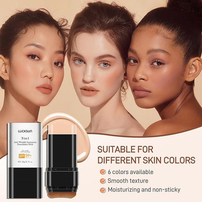 3 In 1-Luxury Anti-Wrinkle Foundation Stick， Flawless Eraser Foundation With Brush，Contour Stick Foundations Face for Women，Multi-use Makeup (Medium Color, 0.71)