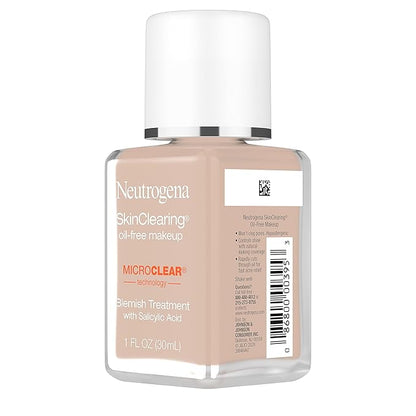 Neutrogena SkinClearing Oil-Free Acne and Blemish Fighting Liquid Foundation with.5% Salicylic Acid Acne Medicine, Shine Controlling Makeup for Acne Prone Skin, 20 Natural Ivory, 1 fl. oz
