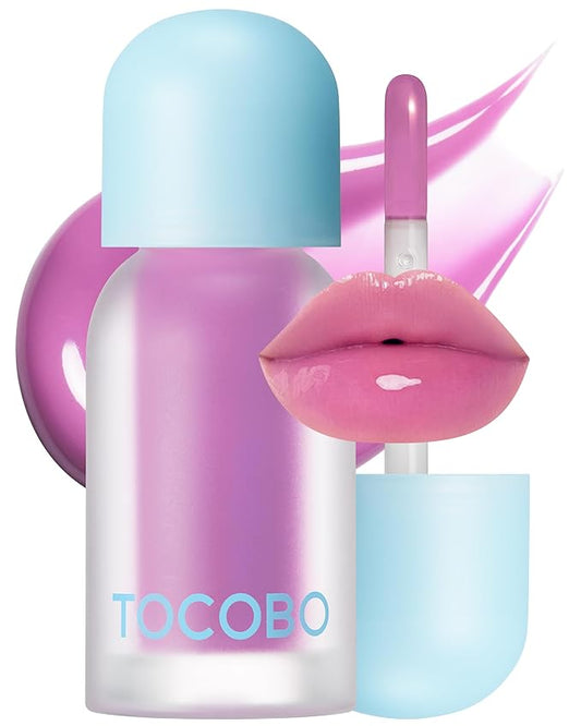 TOCOBO Juicy Berry Plumping Lip Oil 17 Berry Milk – Korean Vegan Hydrating Lip Oil with Plant Oils for High Shine Gloss - Non Sticky Formula for All Skin Tones, 0.12 fl.oz.