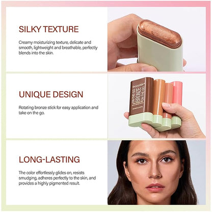 Bronzer Stick, Facial Contouring Stick,Cream Contour Stick, Facial Contouring Stick,Highlight Contour Makeup Long Lasting, Face Bronzer, Face Shaping,02,Rich Glow&04,Beach Glow