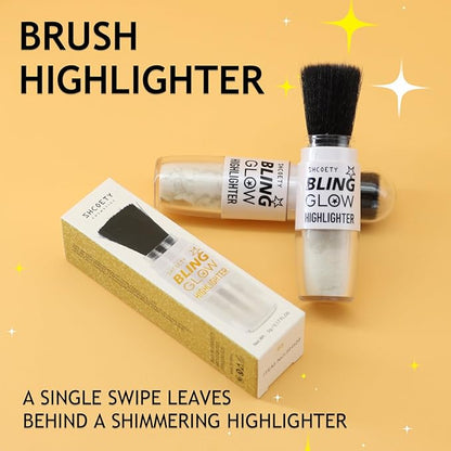 Face Highlighter Powder Stick, Pearl White Shimmer Glitter Loose Powder Brush Stick, Contouring Brighten Patting Powder Makeup for Face Body Cheeks, Longlasting Glow Highlighters Makeup