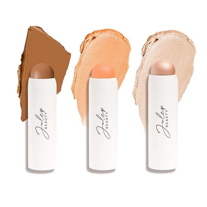 Julep Skip The Brush 2-in-1 Blush and Lip Makeup Stick Contour, Blush, & Highlighter Trio- Sheer Glow (Highlighter), Sweet Peach (Blush), Melted Cocoa (Medium Skin Tones) - 3pc Set