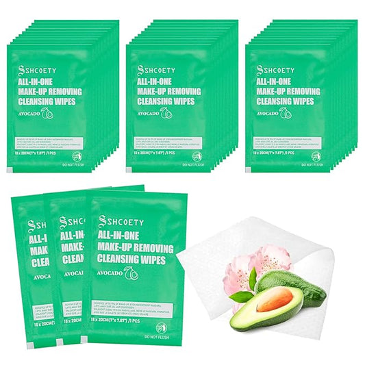 100Packs Individual Makeup Remover Wipes for Face - Soft, Gently Cleanse for Travel, Makeup Remove Wipes Individually Wrapped for Women Cleansing Bulk, Suitable for Hotel Guests, #Avocado