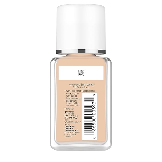Neutrogena SkinClearing Oil-Free Acne and Blemish Fighting Liquid Foundation with Salicylic Acid Acne Medicine, Shine Controlling, for Acne Prone Skin, 60 Natural Beige, 1 fl. oz