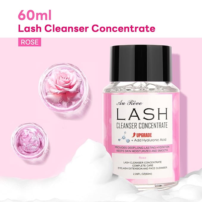 Lash Shampoo Concentrate 60ml Lash Cleanser Concentrate Add Hyaluronic Acid Perfect for Salon-Get, Can make 360ml eyelash cleaning shampoo，Rose