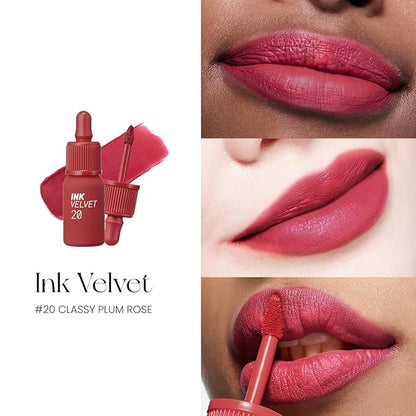 Peripera Ink the Velvet Lip Tint - High Pigment Color, Longwear, Weightless, Not Animal Tested, Gluten-Free, Paraben-Free (020 CLASSY PLUM ROSE (NEW))