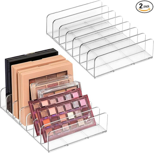 Makeup Palette Organizer2 Pack Acrylic Eyeshadow Palette Pallet,6.7x4.9x1.6 in 7 Sectons BPA-Free Make Up Blush,Contour Storage Holder Cosmetic Eye Shadow Display Stand Clear Rack Vanity Holder(Clear)