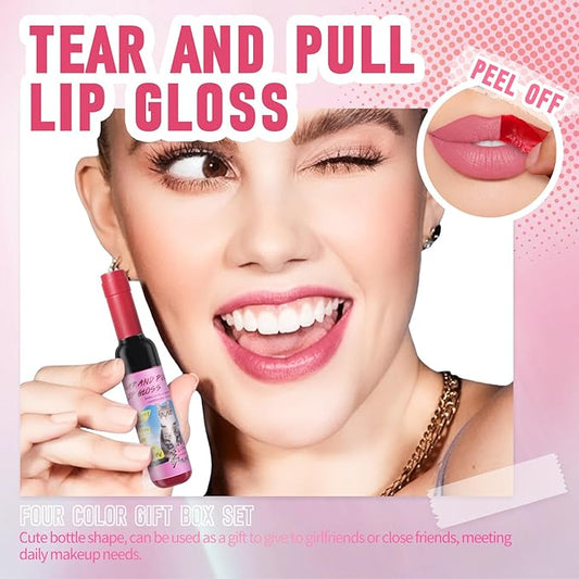 4Pcs Wine Bottle Lip Stain Peel Off, Tattoo Color Lip Liner Stain peel, High Pigment Transfer Proof Magic Lip Tint, Matte Natural Dewy Finish Waterproof Long Lasting Lipstick Makeup Gift Set