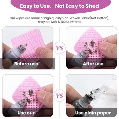 1000 PCS Lint Free Nail Wipes, Eyelash Extension Glue Wipes, Super Absorbent Soft Non-woven Fabric Nail Polish Remover Wipes, Cleaning Pad Cloth for Lash Extension Supplies & Nail Polish Bottle(Pink)