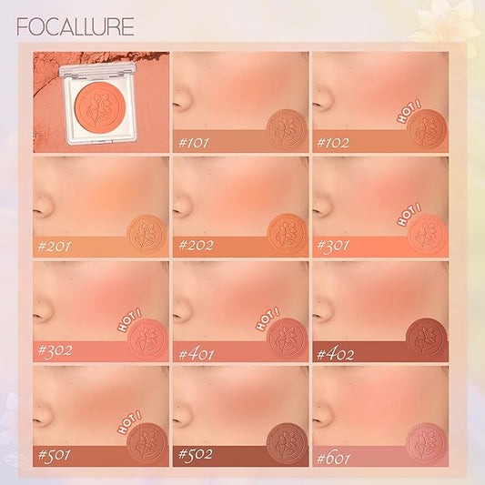 FOCALLURE Powder Palette Blush, Matte Mineral Blush Powder, Bright Shimmer Face Blush Makeup, Contour and Highlight Blush Palette, Highly Pigmented, Long Lasting, Waterproof, Blendable, #601